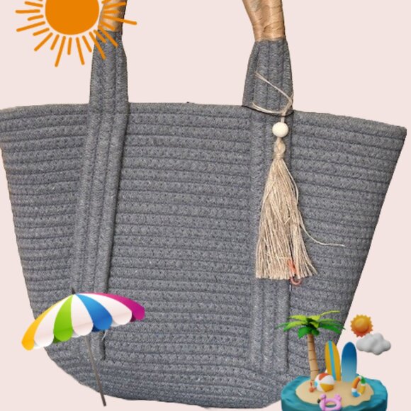 Boho Tassel Decor, Thick Wavy Braided Woven Beach Tote Bag, several colors - Picture 3 of 5